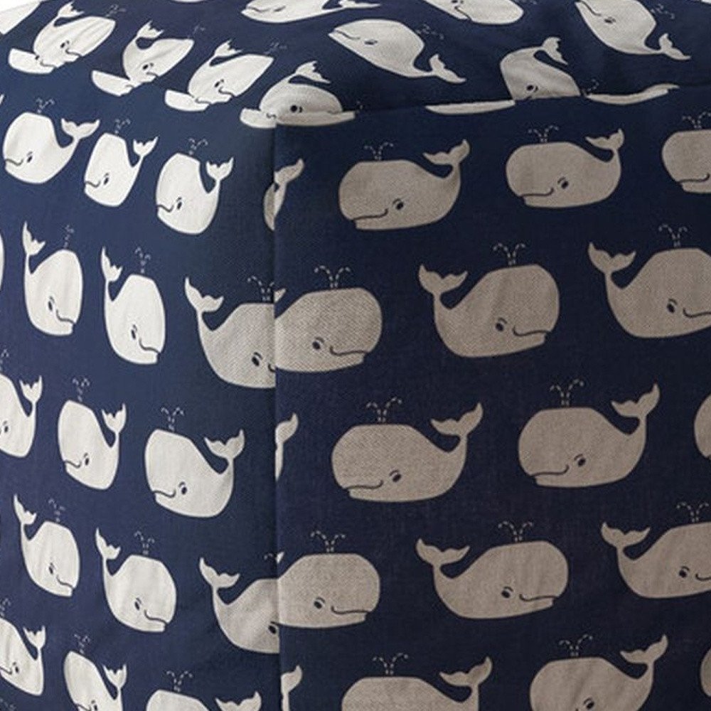17" Blue Cotton Whale Pouf Cover
