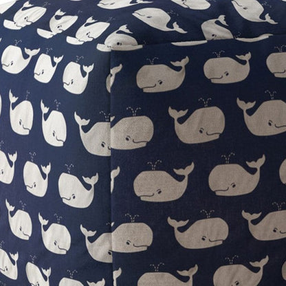 17" Blue Cotton Whale Pouf Cover