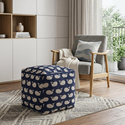 17" Blue Cotton Whale Pouf Cover