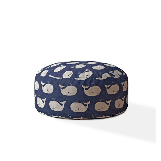 24" Blue Twill Round Whale Pouf Cover