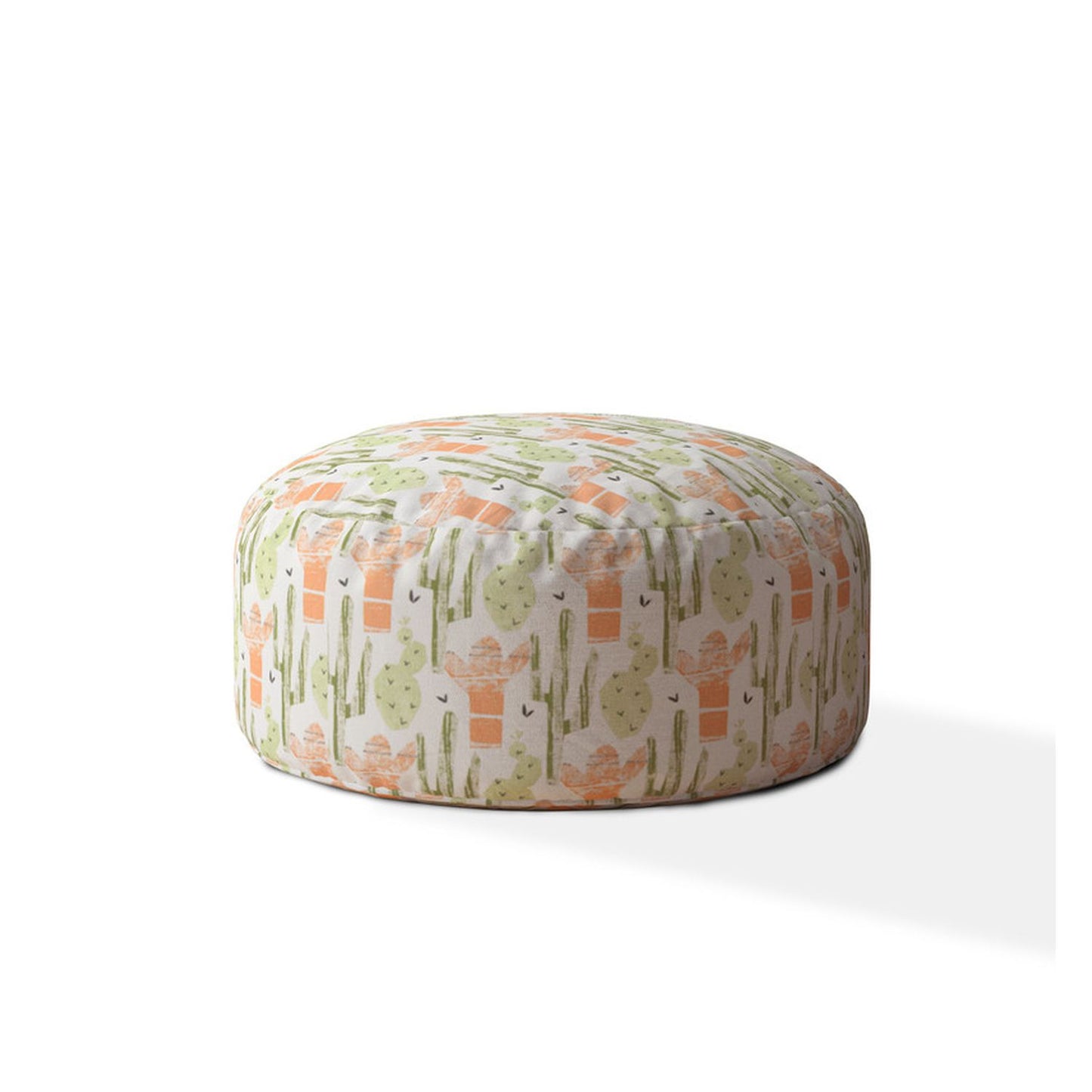 24" Orange Cotton Round Cactus Pouf Cover