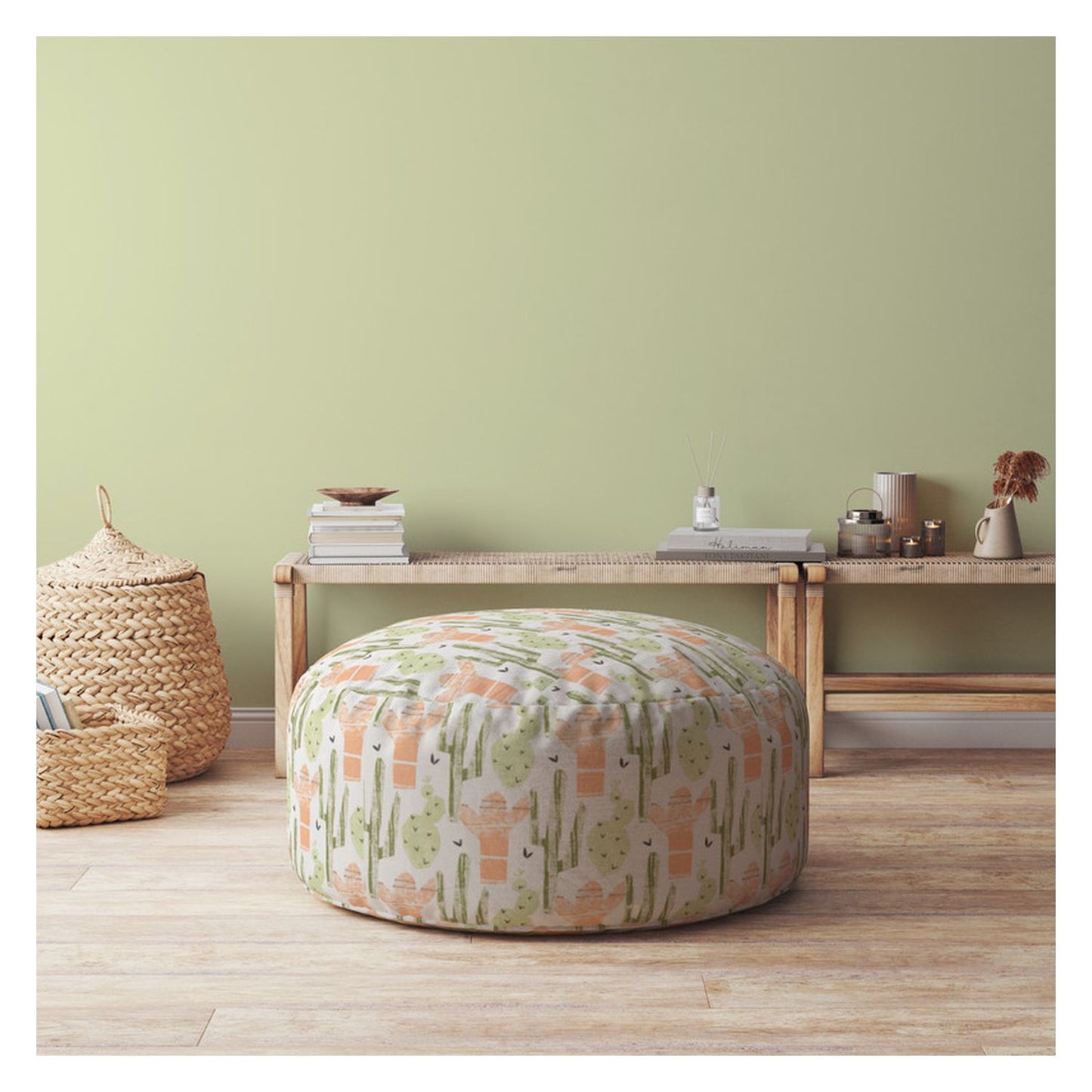 24" Orange Cotton Round Cactus Pouf Cover