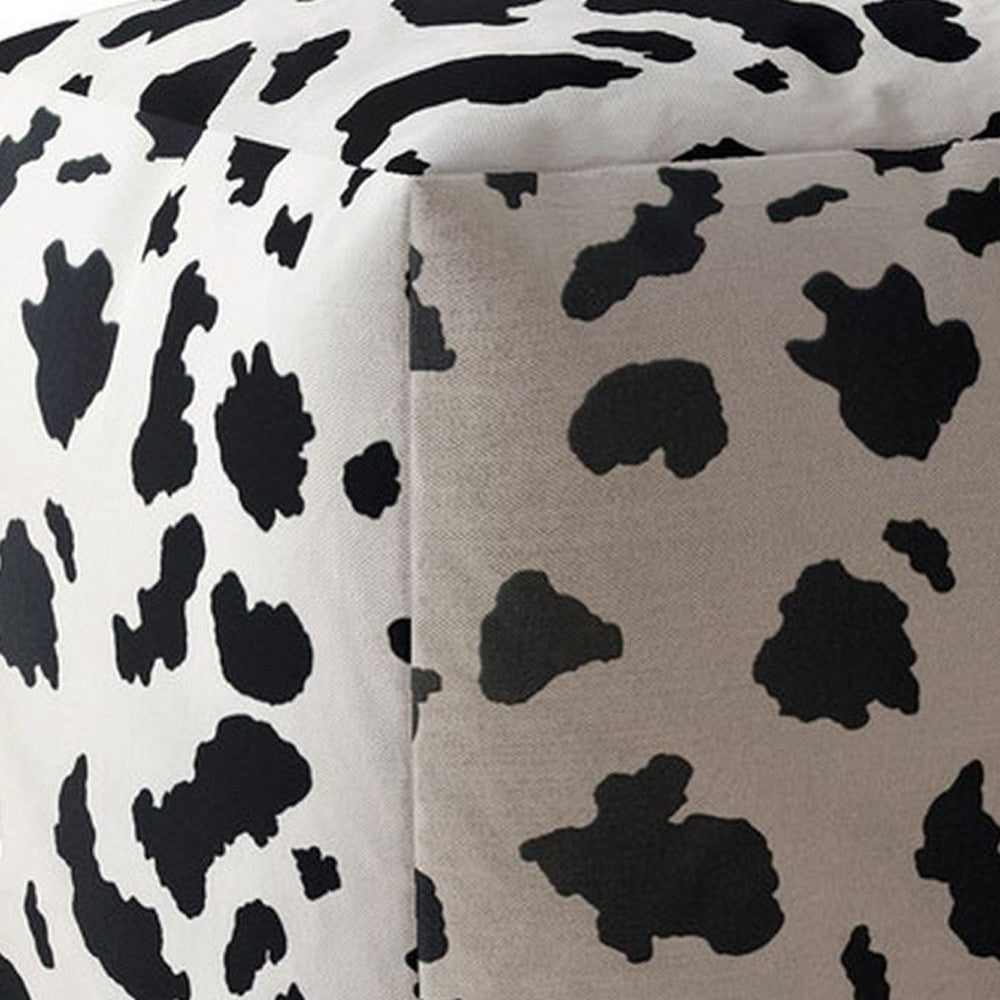 17" Black And White Twill Animal Print Pouf Cover