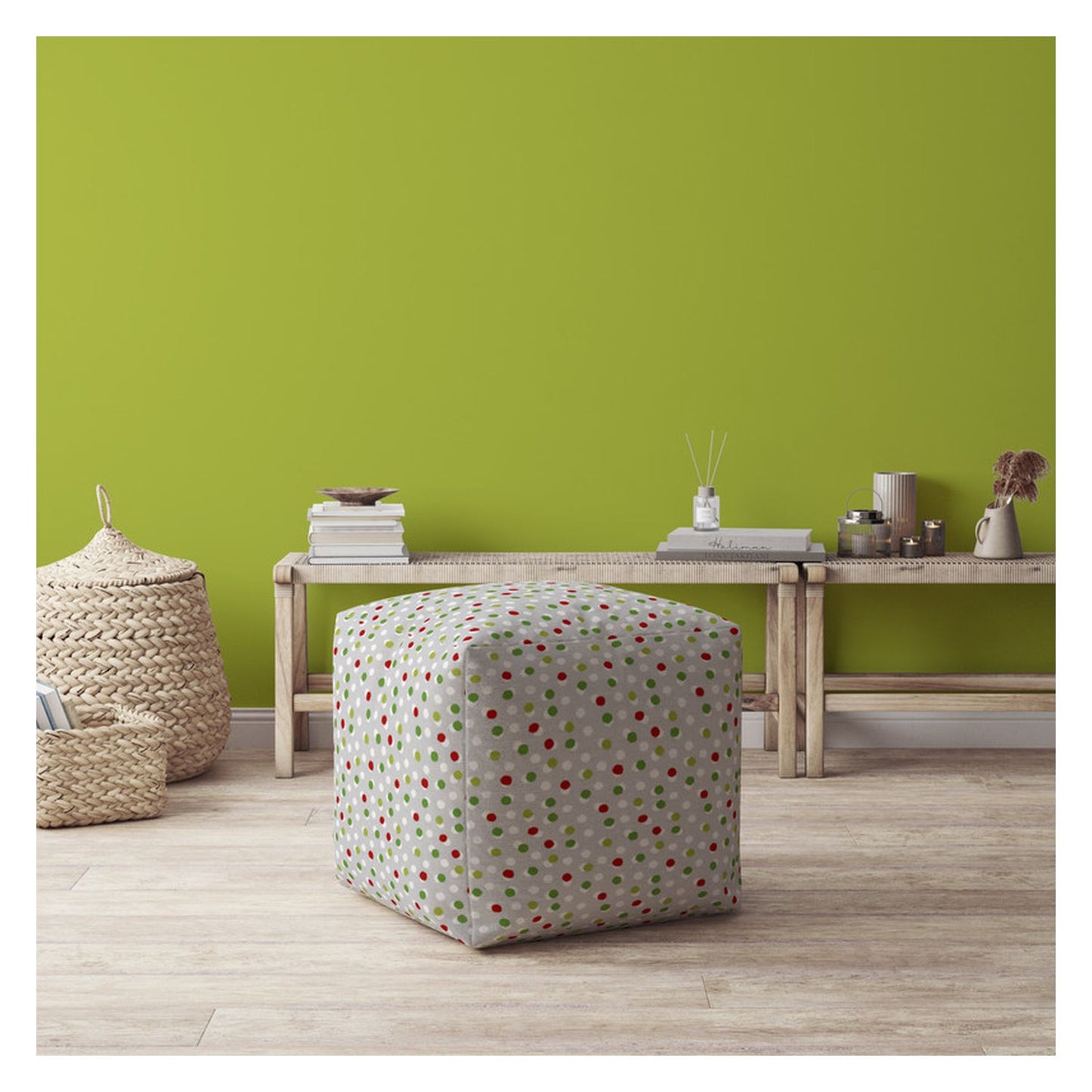 17" Green Cotton Polka Dots Pouf Cover