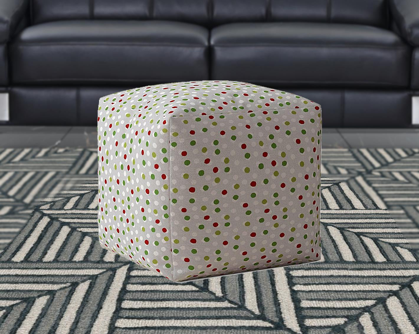 17" Green Cotton Polka Dots Pouf Cover