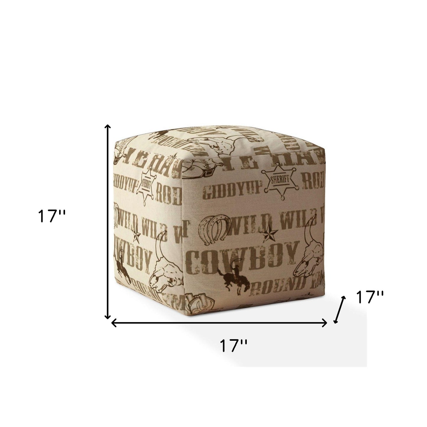 17" Brown Cotton Cowboy Pouf Cover