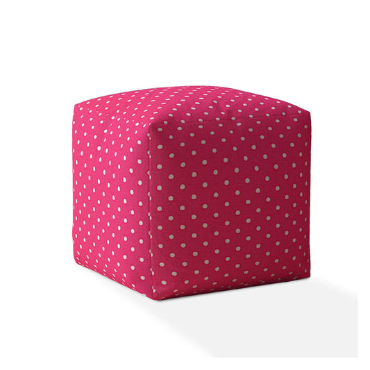 17" Pink And White Cotton Polka Dots Pouf Cover