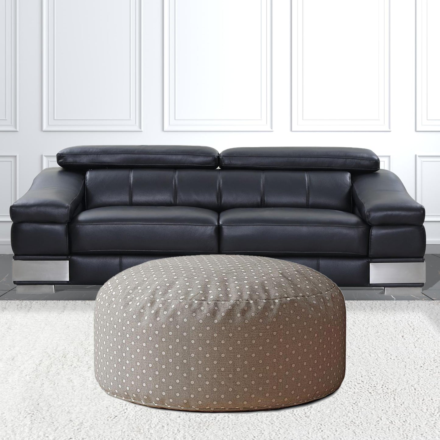 24" Gray Cotton Round Polka Dots Pouf Cover