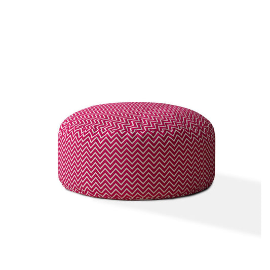 24" Pink Cotton Round Chevron Pouf Cover