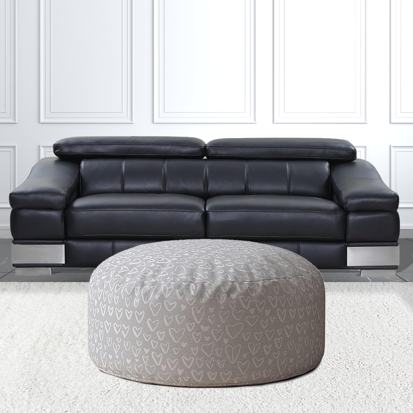 24" Gray Cotton Round Abstract Pouf Cover