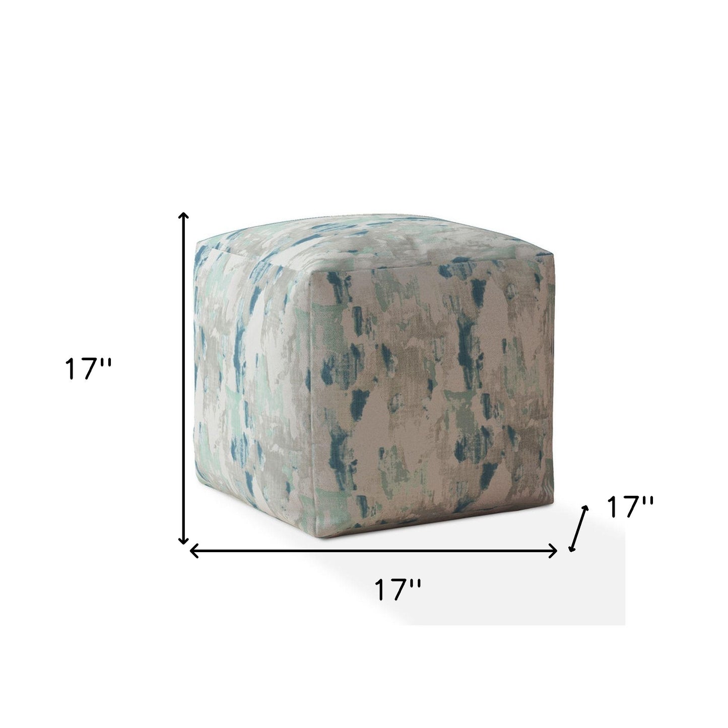 17" Blue And Gray Canvas Abstract Pouf Cover