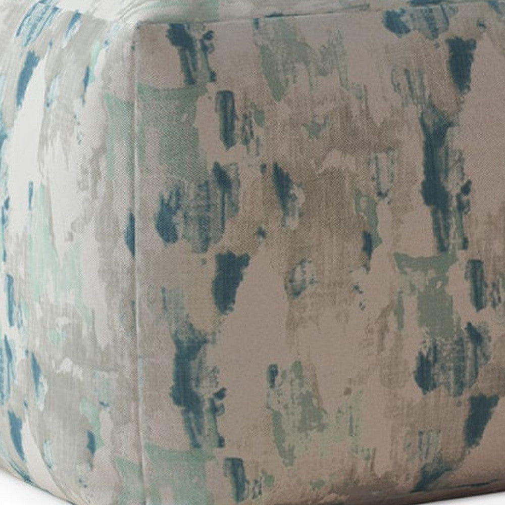 17" Blue And Gray Canvas Abstract Pouf Cover