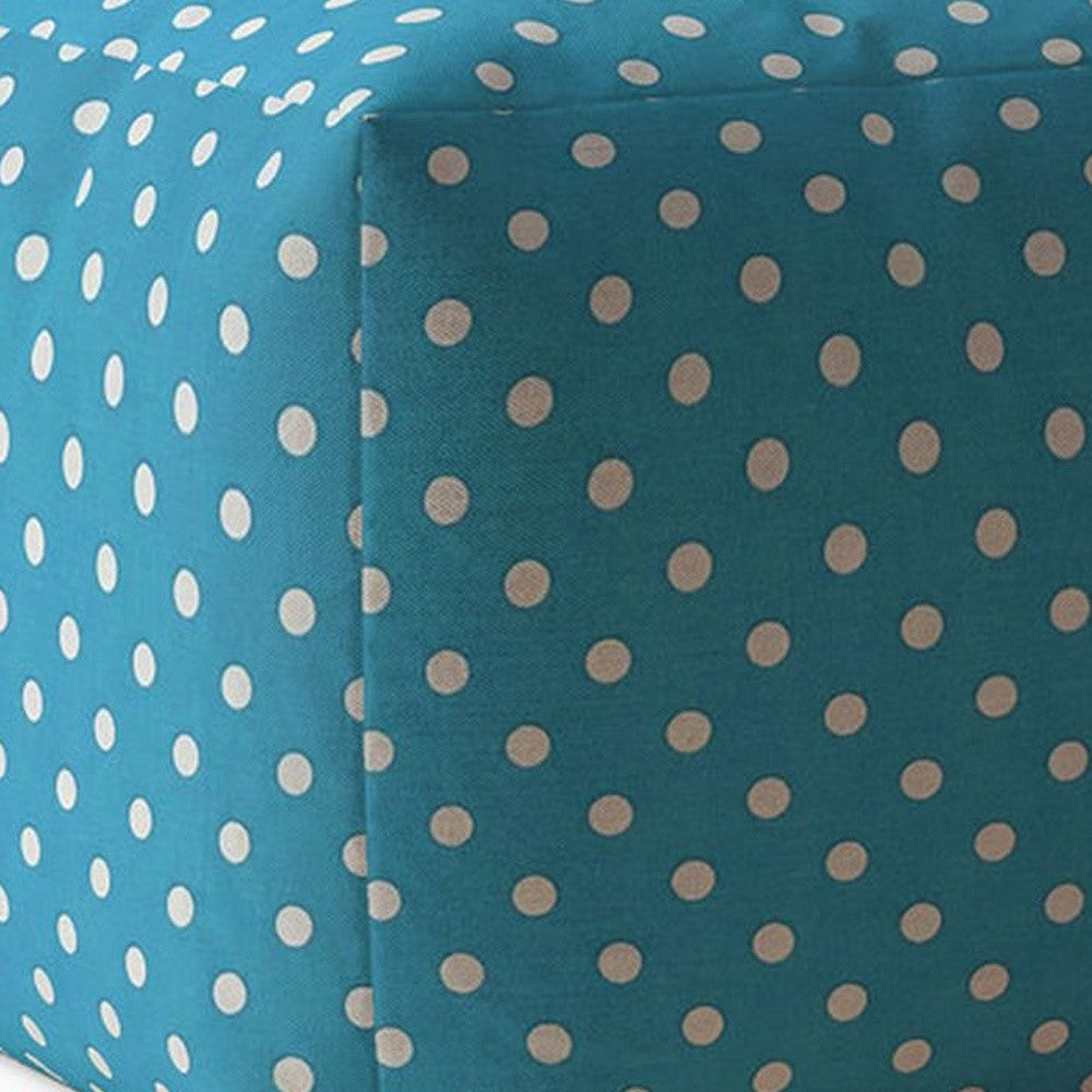 17" Blue And White Cotton Polka Dots Pouf Cover