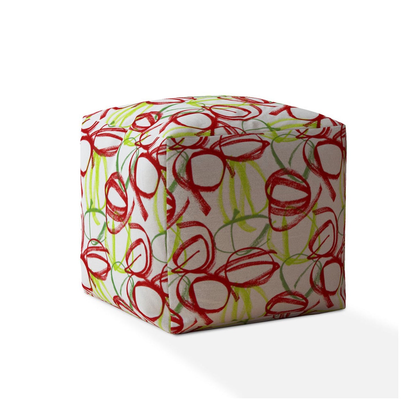 17" Green And White Cotton Abstract Pouf Cover