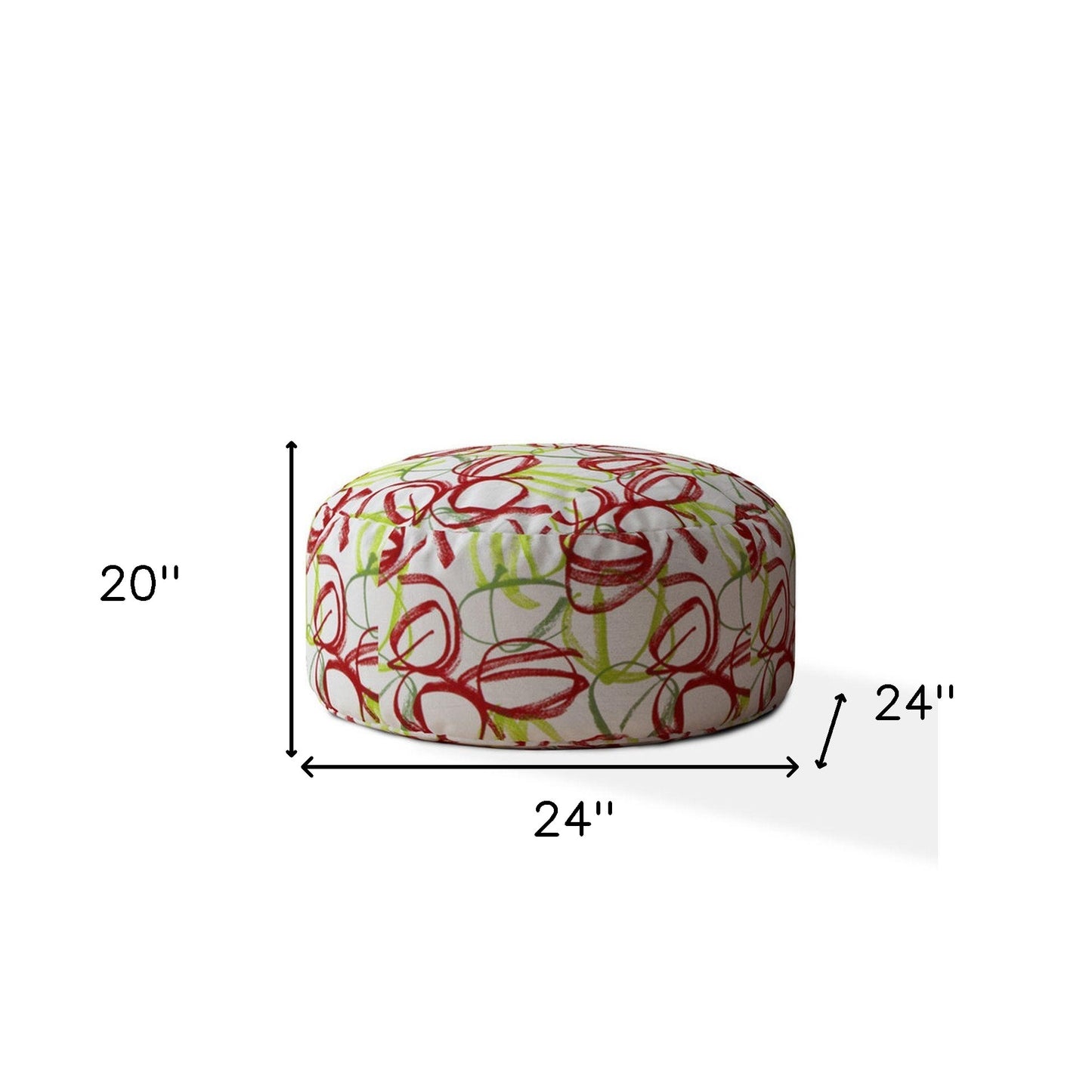 24" Green And White Cotton Round Abstract Pouf Cover