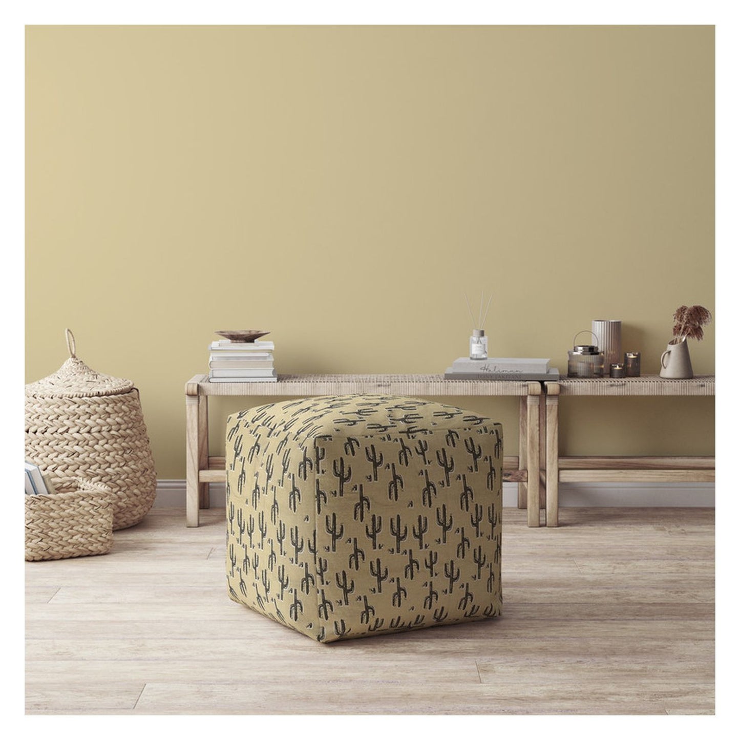 17" Beige Cotton Cactus Pouf Cover