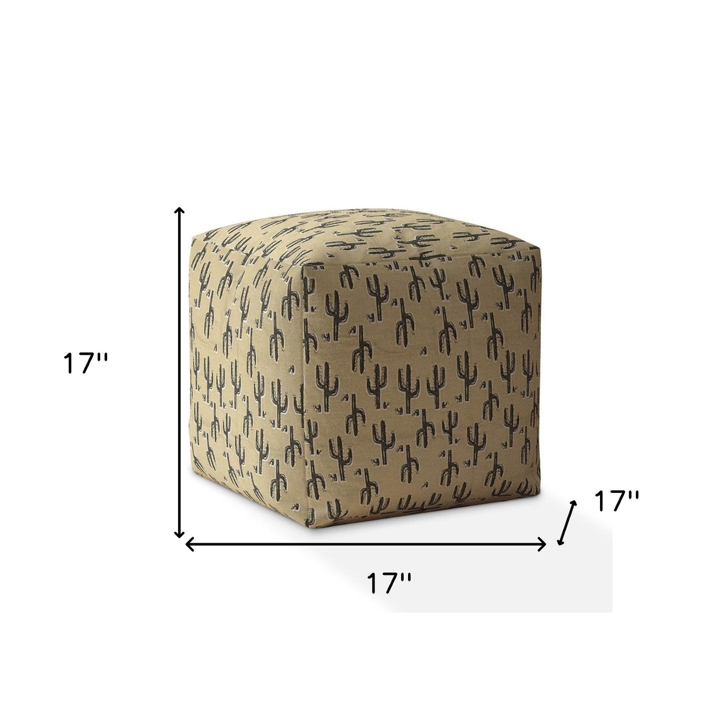 17" Beige Cotton Cactus Pouf Cover