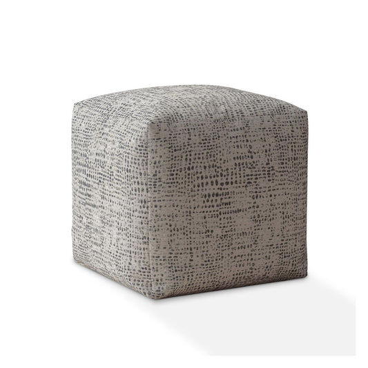 17" Black And Gray Canvas Abstract Pouf Cover