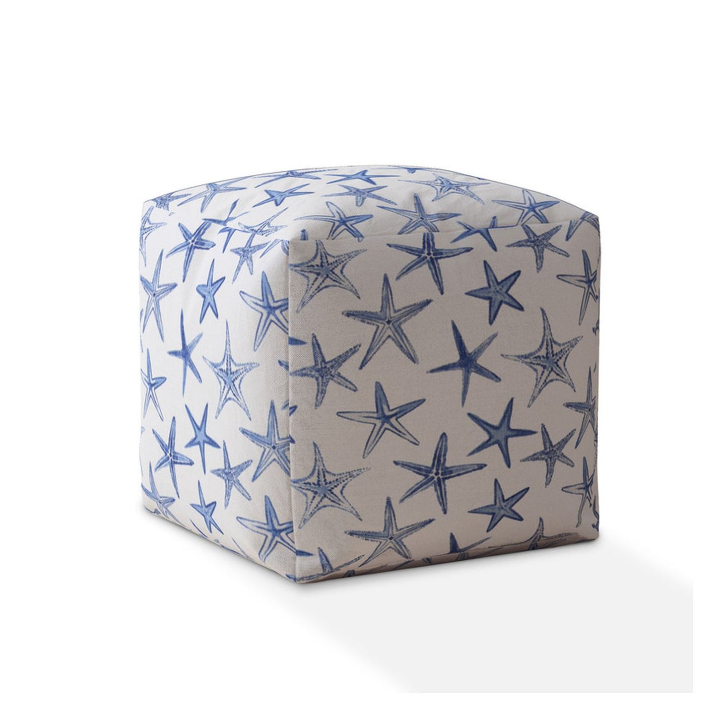 17" Blue And White Canvas Abstract Pouf Cover