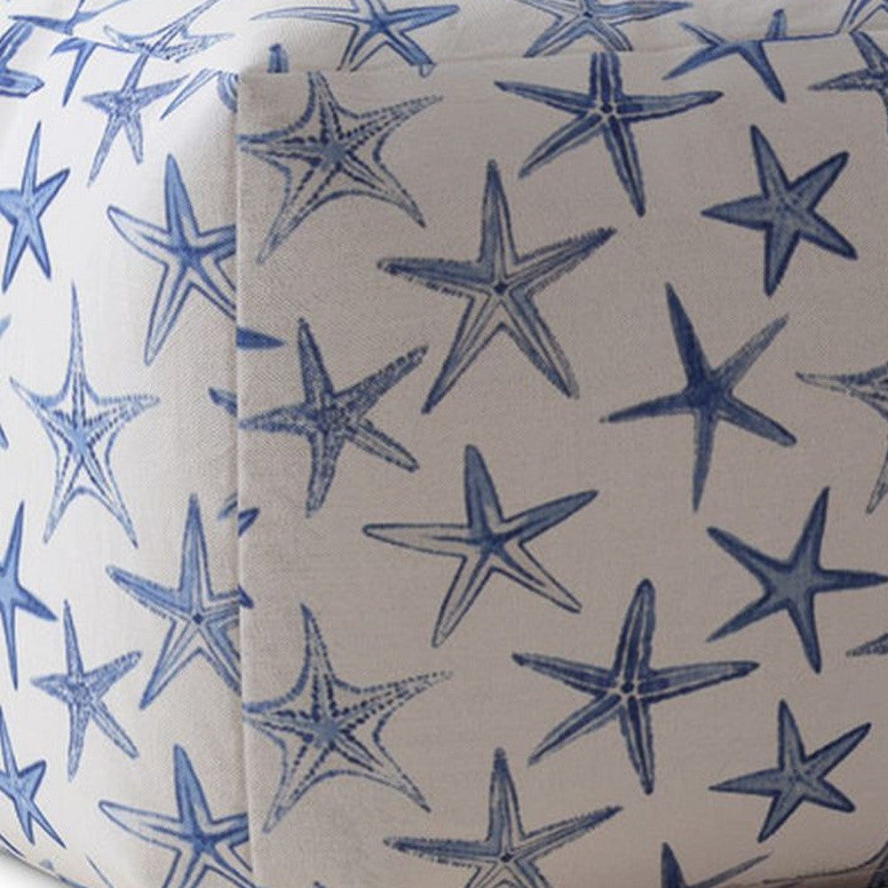 17" Blue And White Canvas Abstract Pouf Cover