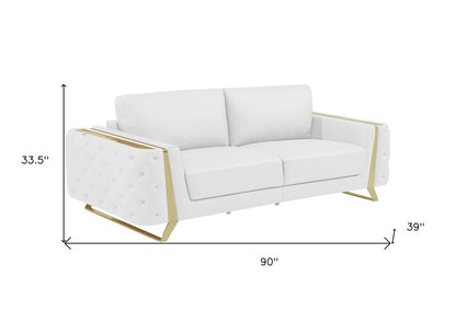 Two Piece Indoor White Italian Leather Five Person Seating Set