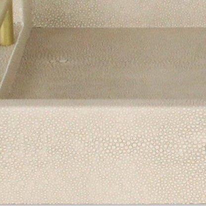 16" Cream Wood and Vinyl Faux Shagreen Serving Tray With Gold Handles