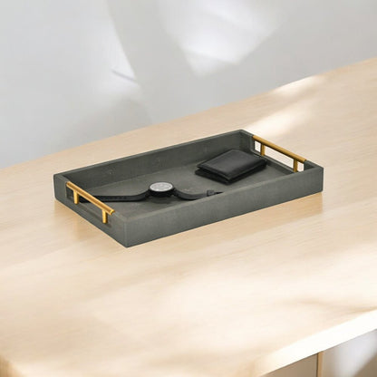 16" Gray Wood Faux Shagreen Serving Tray With Handles