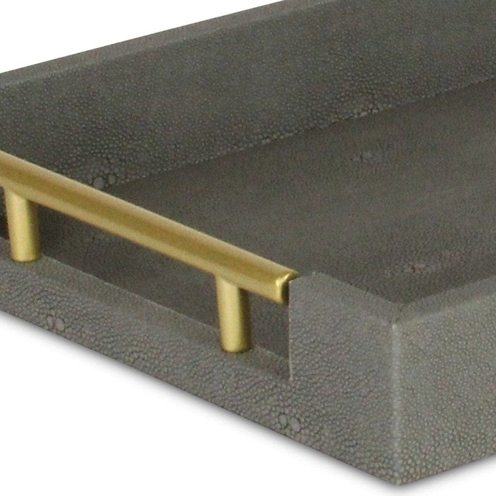 16" Gray Wood Faux Shagreen Serving Tray With Handles
