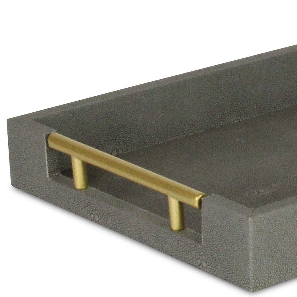 16" Gray Wood Faux Shagreen Serving Tray With Handles