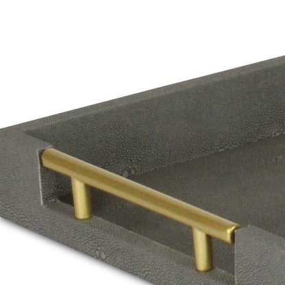 16" Gray Wood Faux Shagreen Serving Tray With Handles
