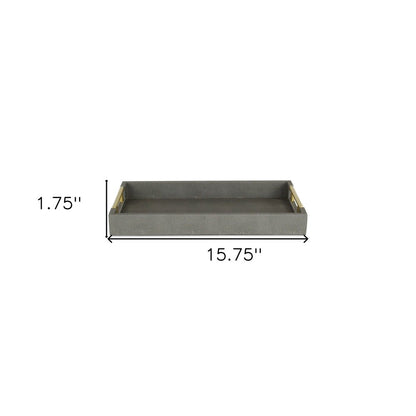 16" Gray Wood Faux Shagreen Serving Tray With Handles