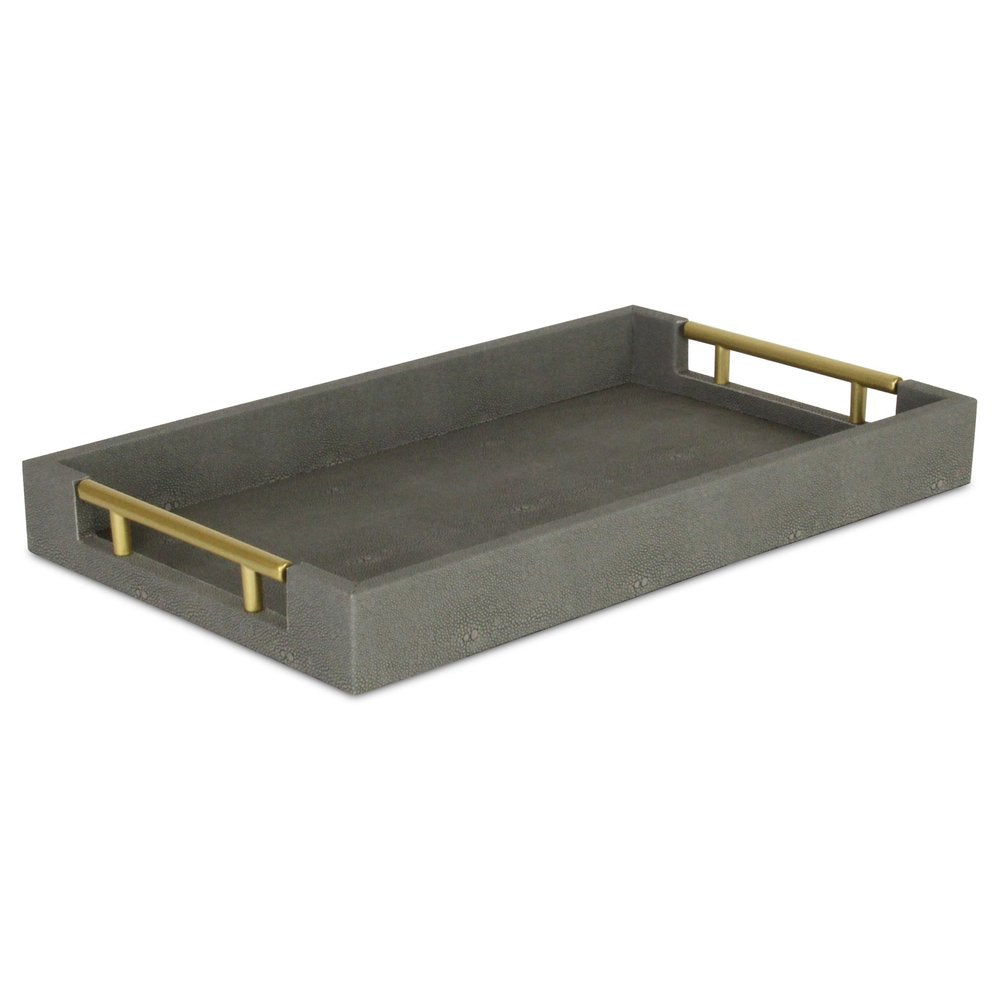 16" Gray Wood Faux Shagreen Serving Tray With Handles