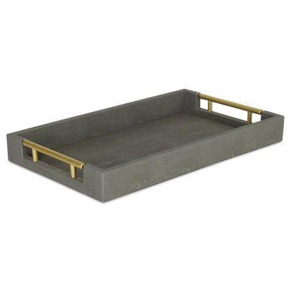 16" Gray Wood Faux Shagreen Serving Tray With Handles