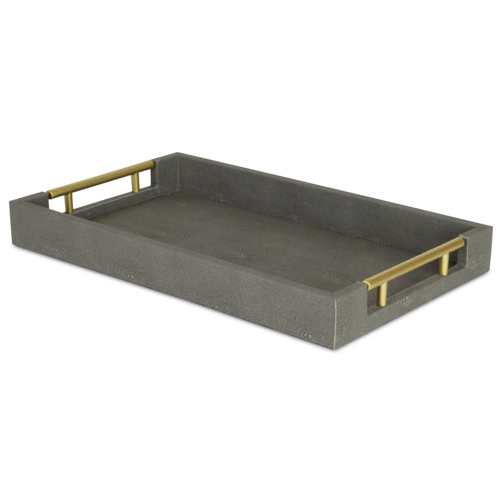 16" Gray Wood Faux Shagreen Serving Tray With Handles