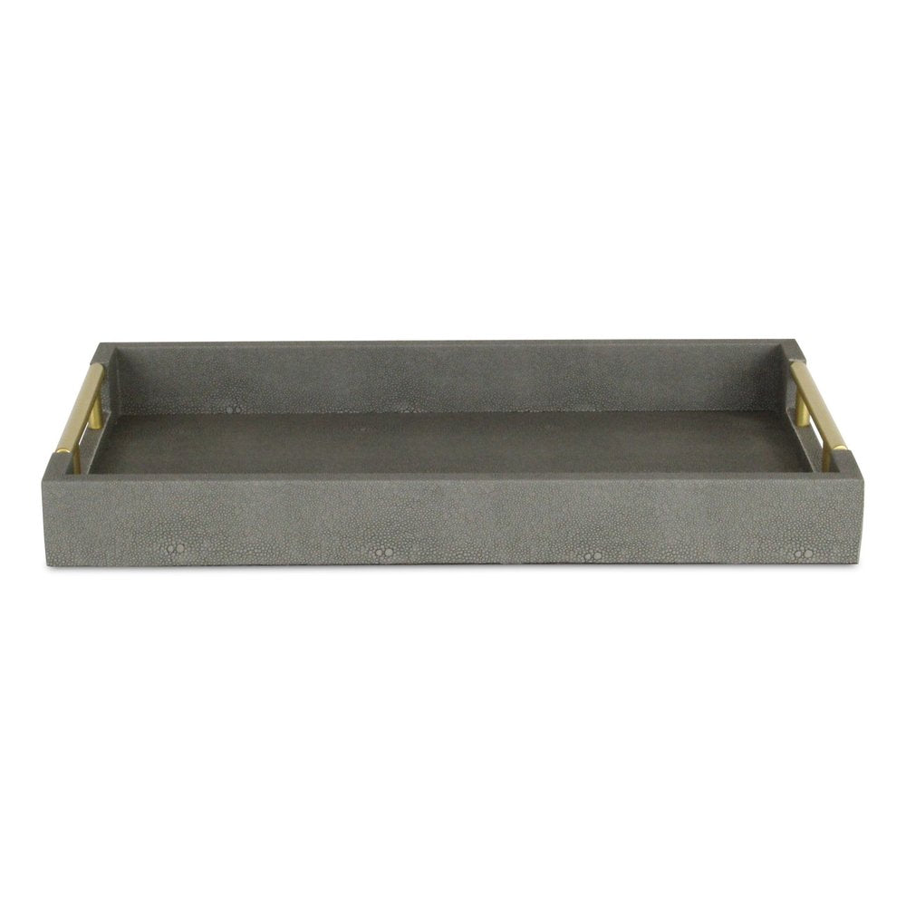 16" Gray Wood Faux Shagreen Serving Tray With Handles