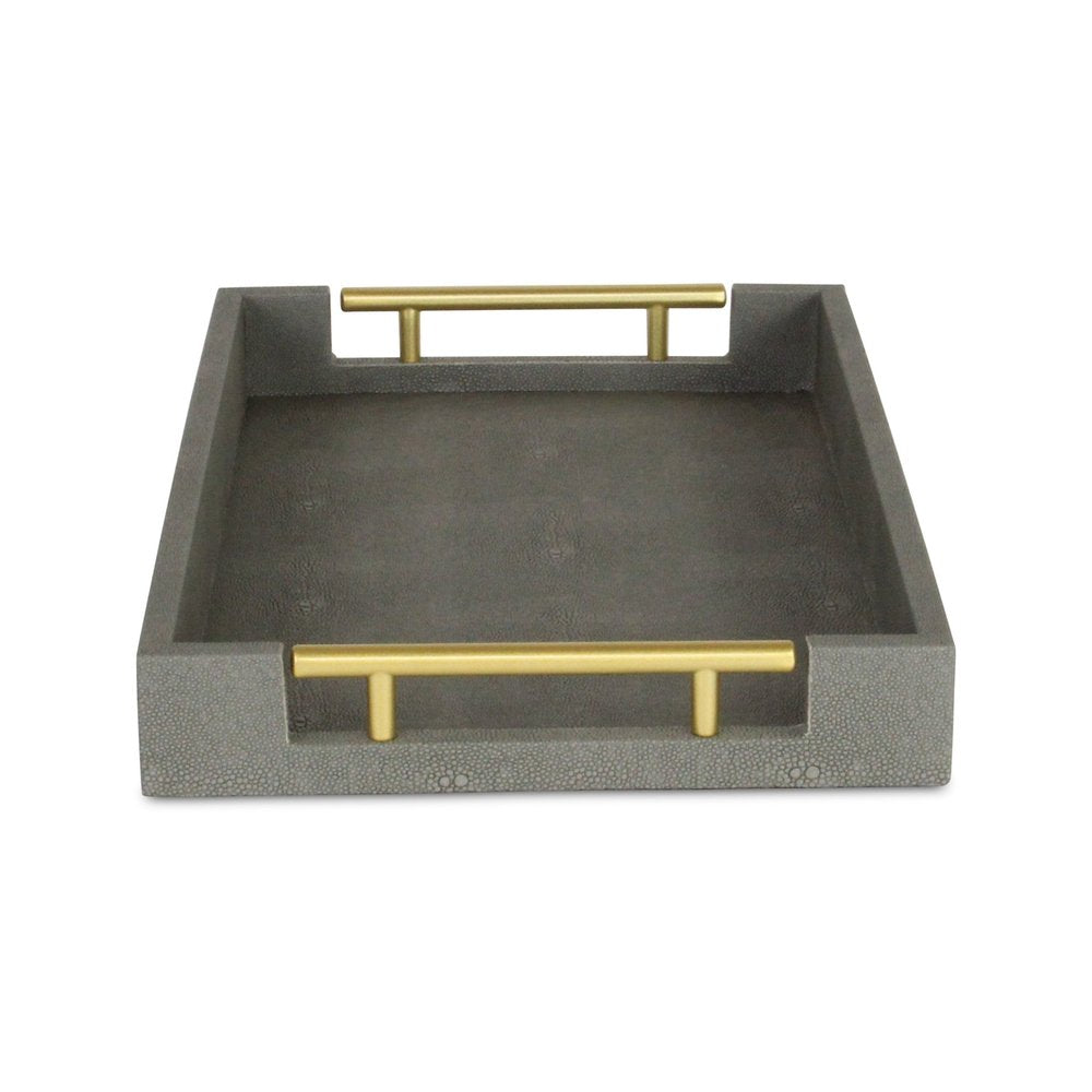16" Gray Wood Faux Shagreen Serving Tray With Handles