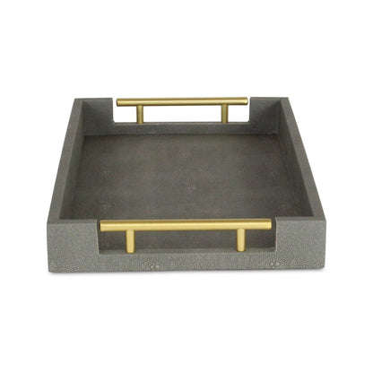 16" Gray Wood Faux Shagreen Serving Tray With Handles