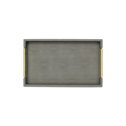 16" Gray Wood Faux Shagreen Serving Tray With Handles