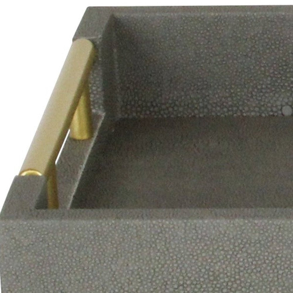 16" Gray Wood Faux Shagreen Serving Tray With Handles