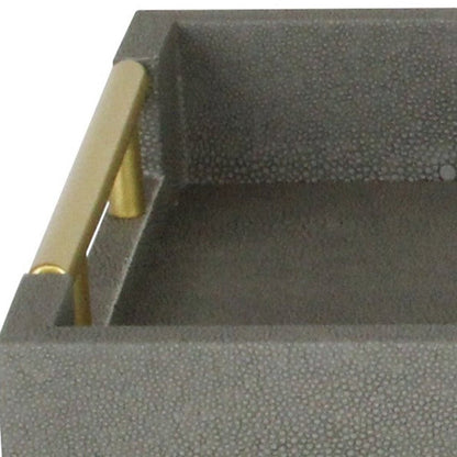 16" Gray Wood Faux Shagreen Serving Tray With Handles