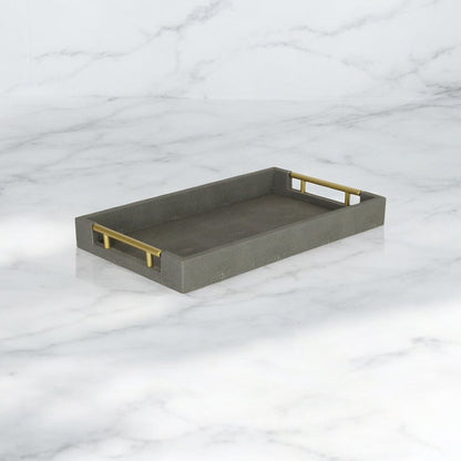 16" Gray Wood Faux Shagreen Serving Tray With Handles