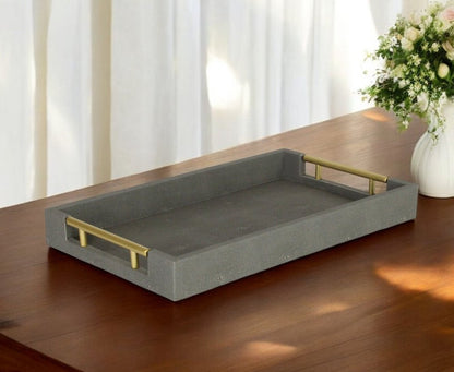 16" Gray Wood Faux Shagreen Serving Tray With Handles