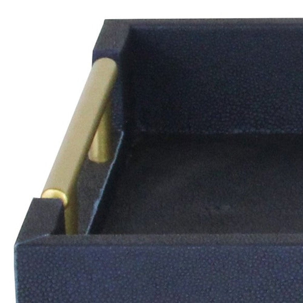 16" Navy Blue Wood Faux Shagreen Serving Tray With Handles