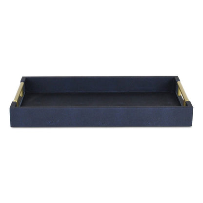 16" Navy Blue Wood Faux Shagreen Serving Tray With Handles