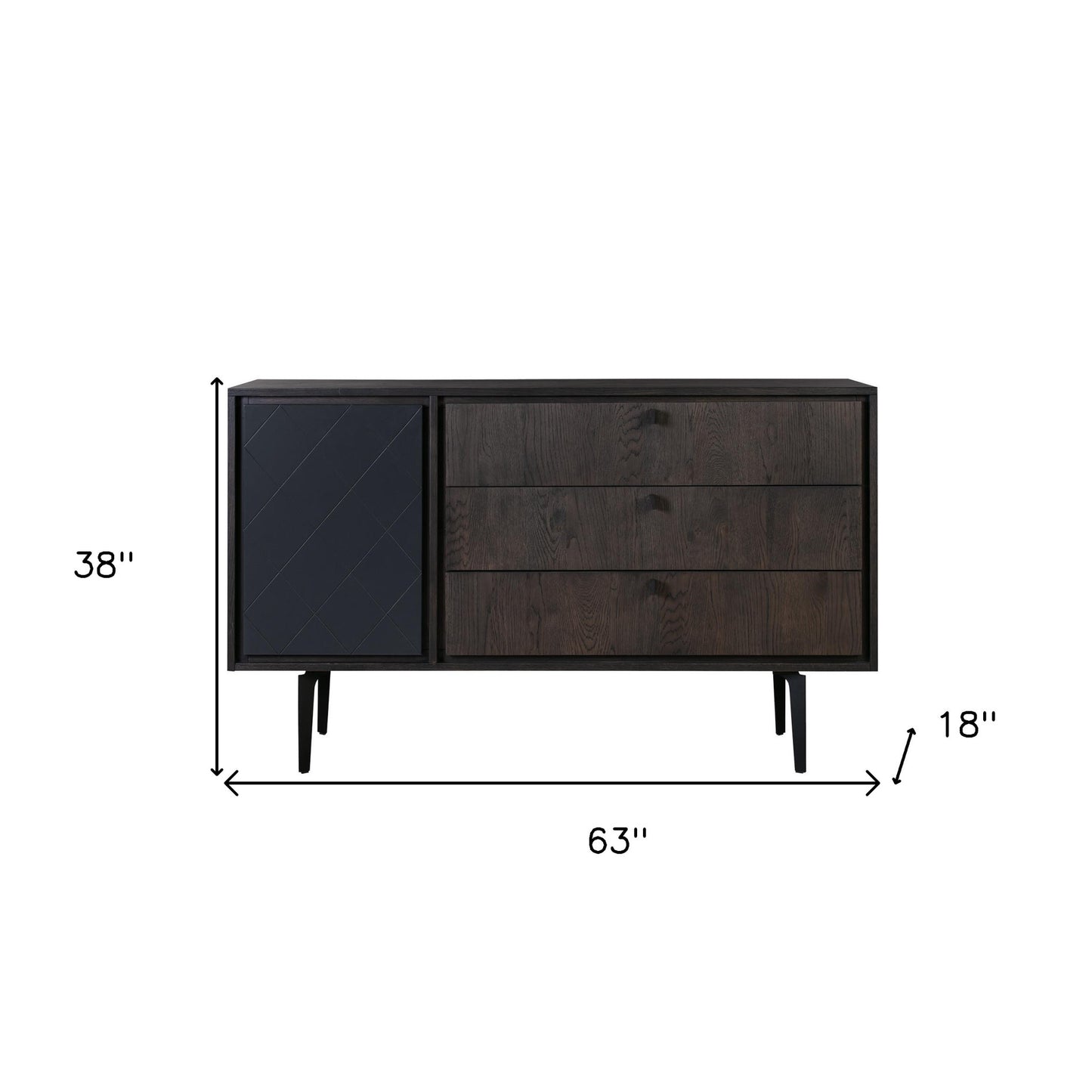 63" Gray Solid Wood Three Drawer Dresser