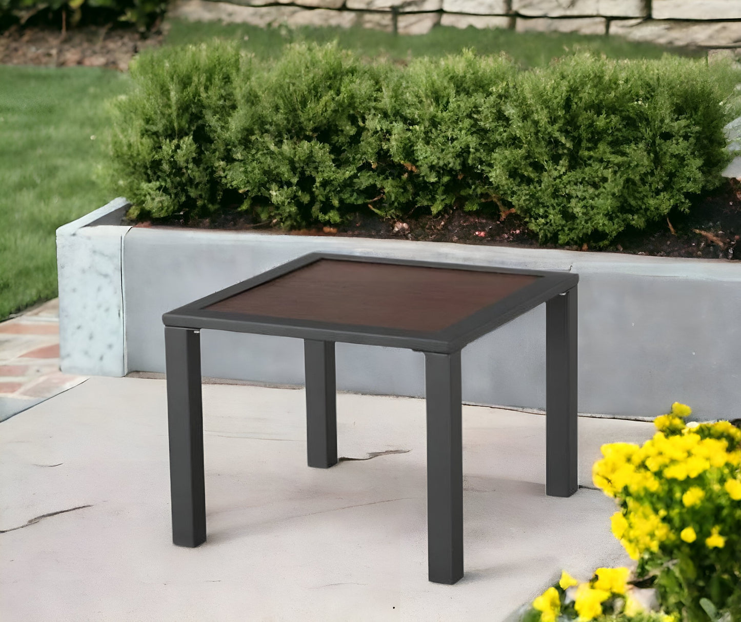 21" Brown and Black Square Metal Outdoor Side Table