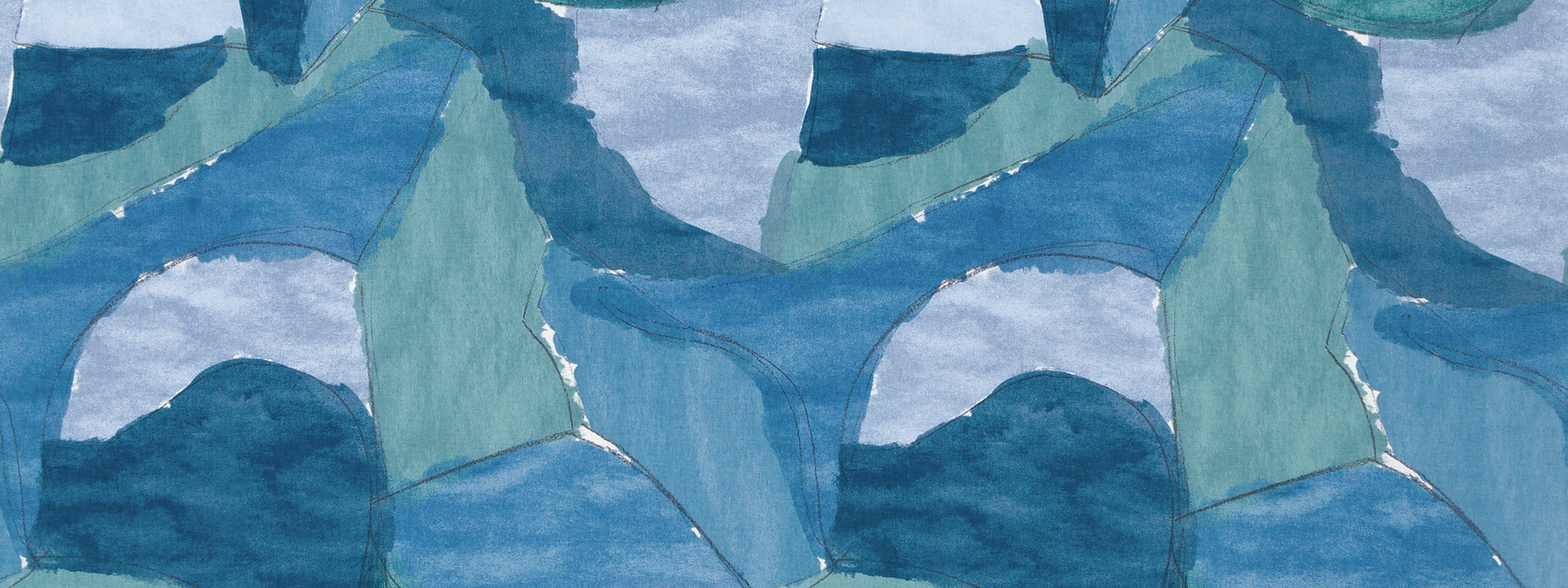 Abstract blue and teal watercolor pattern with layered curved shapes