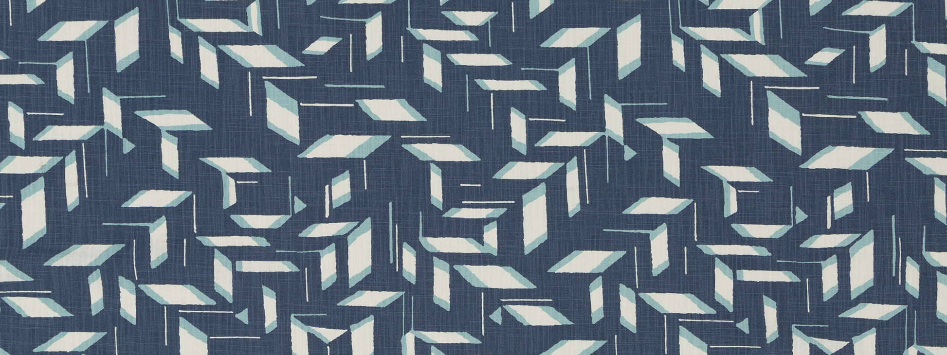 Navy textile with pale blue geometric chevron pattern of repeating arrow shapes.
