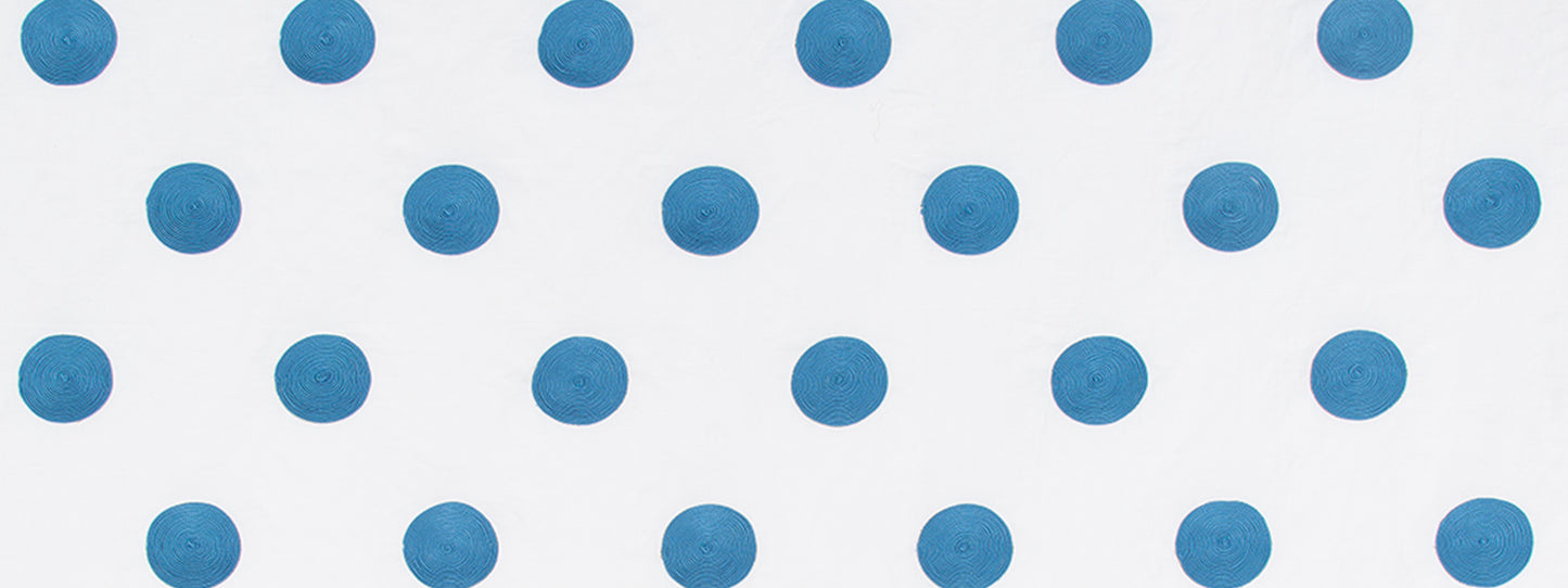 Blue spiral motif on a white background.