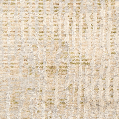 Neutral beige textured rug with subtle cream and sage accents in a soft abstract pattern.